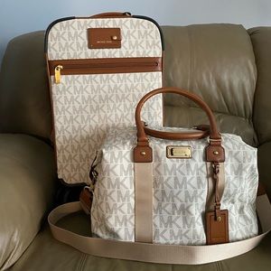 Authentic Michael Kors carry on luggage trolley and matching travel tote bag